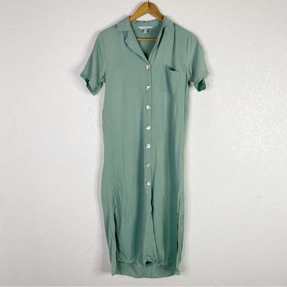 & Other Stories Green Satin Shirt Midi Dress - Picture 1 of 6